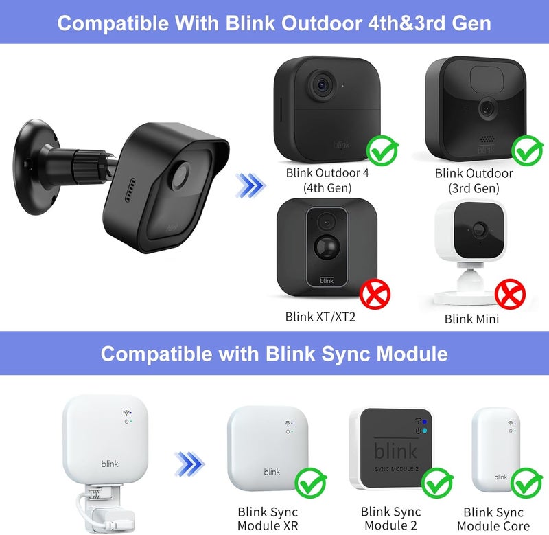 PEF Blink Outdoor 4 (4th Gen) Wall Mount, Weatherproof Protective Cover and 360 Degree Adjustable Mount with Blink Sync Module Mount for Blink Outdoor Indoor Security Camera (Black, 1 Pack) - Image 2